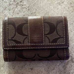Coach Dark Brown Signature Pattern Wallet